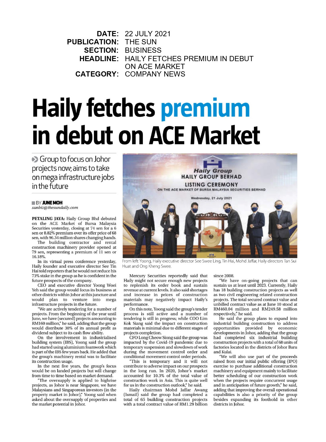 Berhad haily price group share HAILY (0237):